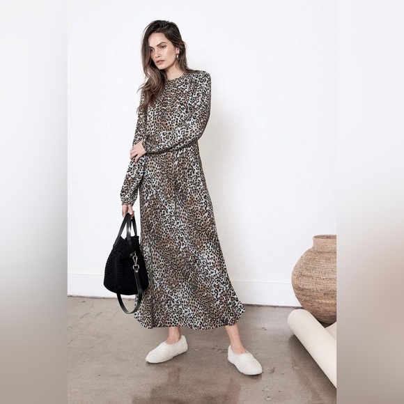 Ragdoll Leopard Animal Print Long Sleeve Midi Dress Safari Hipster Boho Western - Picture 2 of 9